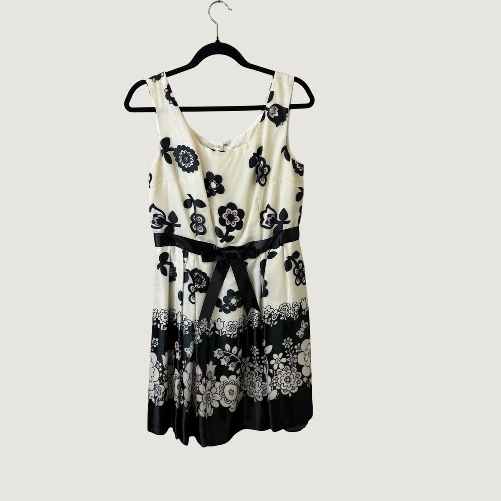 Anna Sui Floral Silk Blend Fit Flare Dress Cream Black Y2K Whimsical Romantic 10